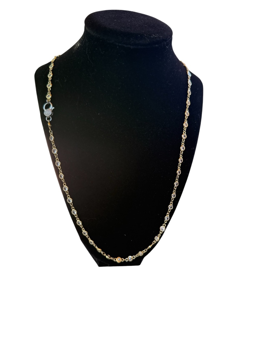 New Freida Rothman 24” Gold Plated  Crystal necklace with Silver Tone Pave Closu